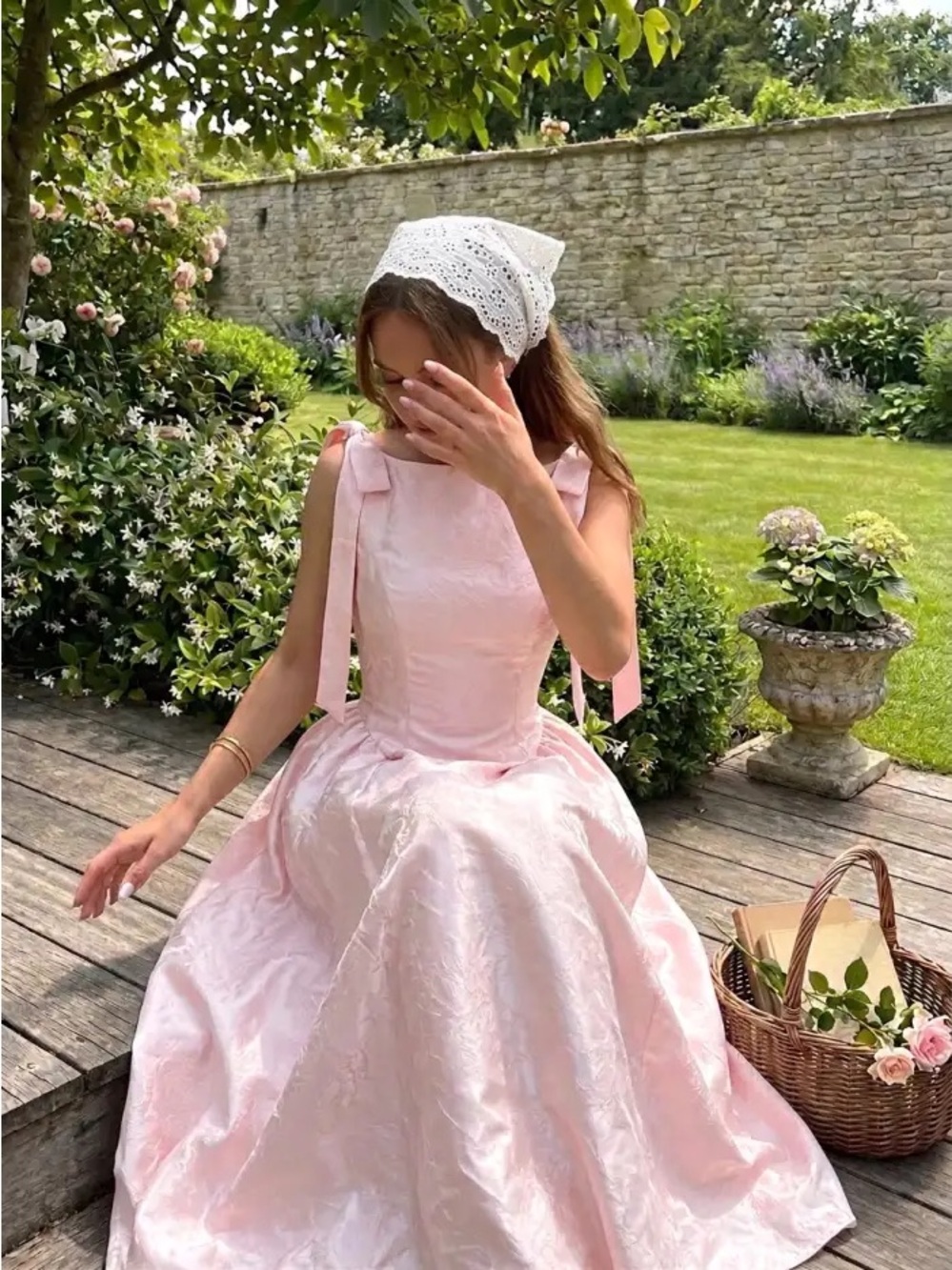 Cider Pale Pink Midi Dress with Shoulder Ties - Picture 2 of 11